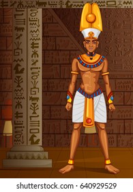 Vector design of Egyptian civilization King Pharaoh God on Egypt palace backdrop