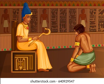 Vector design of Egyptian civilization King Pharaoh God on Egypt palace backdrop