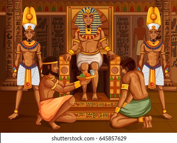 Vector design of Egyptian civilization King Pharaoh God on Egypt palace backdrop