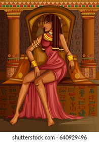 Vector design of Egyptian civilization Queen Goddess on Egypt palace backdrop