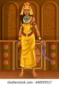 Vector design of Egyptian civilization Queen Goddess on Egypt palace backdrop