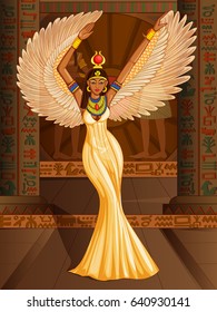 Vector design of Egyptian civilization Queen Goddess on Egypt palace backdrop