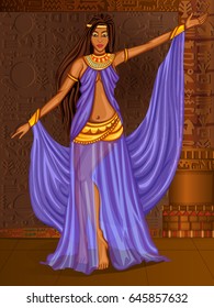 Vector design of Egyptian civilization Queen Goddess on Egypt palace backdrop