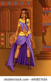 Vector design of Egyptian civilization Queen Goddess on Egypt palace backdrop