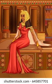 Vector design of Egyptian civilization Queen Goddess on Egypt palace backdrop