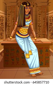 Vector design of Egyptian civilization Queen Goddess on Egypt palace backdrop