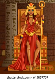 Vector design of Egyptian civilization Queen Goddess on Egypt palace backdrop