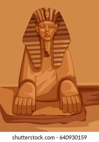 Vector design of Egyptian civilization Sphinx statue on Egypt palace backdrop