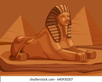 Vector design of Egyptian civilization Sphinx statue on Egypt palace backdrop