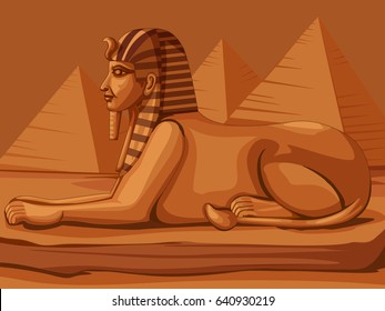 Vector design of Egyptian civilization Sphinx statue on Egypt palace backdrop