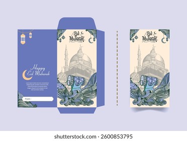 Vector design of Eid gift envelopes, money wrappers, angpau, Eid celebrations, happy Eid al-Fitr Mubarak, may you have lots of fortune.