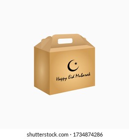 Vector design of Eid parcels wrapped in cardboard boxes, these usually contain food and drinks or snacks for the family given during the month of Ramadan