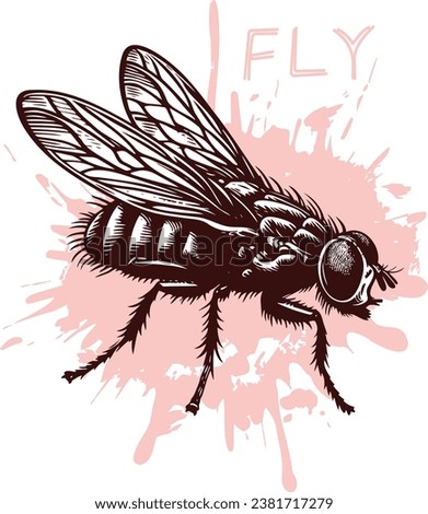 vector design with an elaborate monochrome depiction of a fly on a blot [[stock_photo]] © 