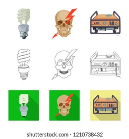 Vector design of electricity and electric icon. Collection of electricity and energy stock vector illustration.