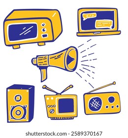 vector design of electronic goods in blue and yellow