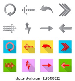 Vector design of element and arrow icon. Collection of element and direction stock symbol for web.