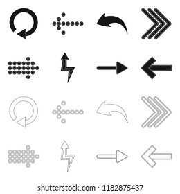 Vector design of element and arrow sign. Collection of element and direction stock symbol for web.