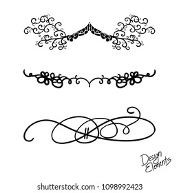 vector design element, beautiful fancy curls and swirls divider or underline design with black ink lines. Can be placed on any color. Pretty wedding announcement clip-art. 