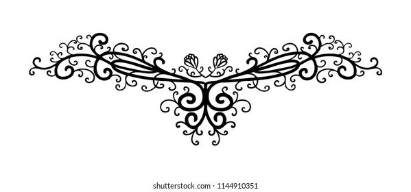 vector design element, beautiful fancy curls and swirls divider or underline, black ink lines and delicate flowers. Can be placed on any color. Wedding design element.