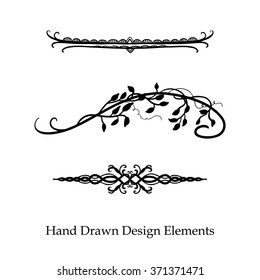 vector design element, beautiful fancy curls leaves vines and swirls divider or underline designs, black ink lines. Can be placed on any color. Wedding design element.