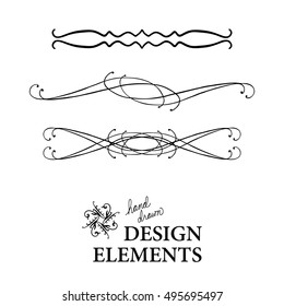 vector design element, beautiful fancy curls and swirls divider or underline design, black ink lines. Can be placed on any color. Wedding design element.