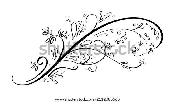 vector\
design element, beautiful fancy curls leaves vines and swirls\
paragraph divider or underline illustration, black ink lines\
isolated on white background, wedding invite\
art