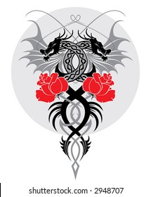 vector design element, black dragons and roses