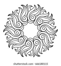 vector, design element, black and white illustration, mandala, round frame, floral ornament, coloring page