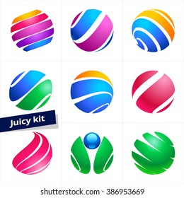 Vector design element, business logo, set of colorful icons for Selling, Business, Technology, Communication, Media, Beauty, Fashion, Ecology, Medicine and Touristic activity