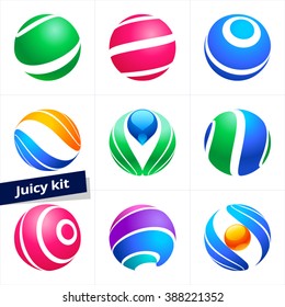 Vector design element, business logo, set of colorful icons for Selling, Business, Technology, Communication, Media, Beauty, Fashion, Ecology, Medicine and Touristic activity