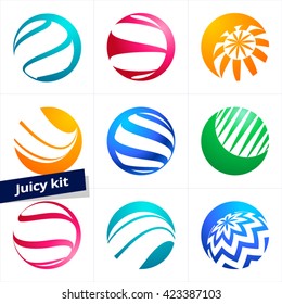 Vector design element, business logo, set of colorful icons for Selling, Business, Technology, Fashion, Ecology and Medicine activity