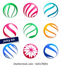 Vector design element, business logo, set of colorful icons for Selling, Business, Technology, Fashion, Ecology and Medicine activity