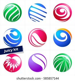 Vector design element, business logo, set of colorful icons for Business, Technology, Media, Beauty, Fashion, Ecology, Medicine and Touristic activity