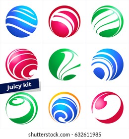 Vector design element, business logo, set of colorful icons for Business, Technology, Media, Beauty, Fashion, Ecology and Medicine activity