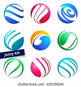 Vector design element, business logo, set of colorful icons for Business, Technology, Media, Beauty, Fashion, Ecology, Medicine and Touristic activity