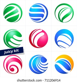 Vector design element, business logo, set of colorful icons for Business, Technology, Media, Beauty, Fashion, Ecology, Medicine and Touristic activity
