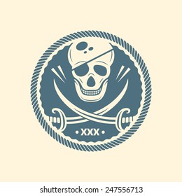 Vector design element, business sign, identity, label, badge, black mark, logo of pub, cafe and canteens. Retro Vintage Piratical Insignia or Logotype.