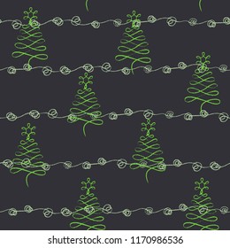Vector design element. Chalk style shapes. Stylized fur tree and ball. New year and Christmas motives. Element of seamless pattern.
