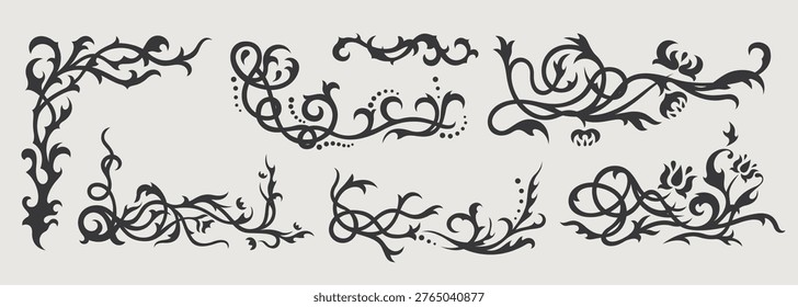 Vector design element of classic baroque ornaments with elegant scrollwork and medieval details.