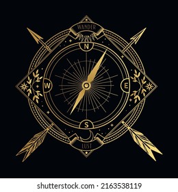 Vector design element with compass. Vector template in vintage style