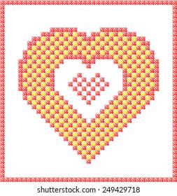 Vector design element of embroidery cross stitch style with heart