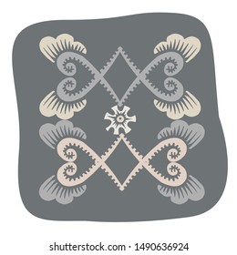 Vector design with element floral in color. Stylized hand print printed pattern. Elements isolated on white background. Can be used for printing on paper, stickers, badges, bijouterie, cards, textiles