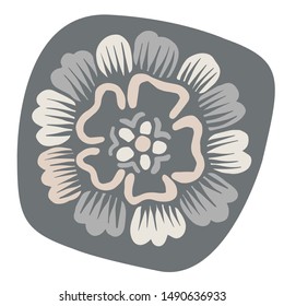 Vector design with element floral in color. Stylized hand print printed pattern. Elements isolated on white background. Can be used for printing on paper, stickers, badges, bijouterie, cards, textiles