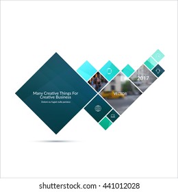 Vector Design Element for graphic layout. Abstract background template with blue squares and arrow for business and communication in flat style with mosaic connection concept. Modern poster.