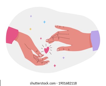 Elemento de diseño de vectores. Manteniendo las manos. Amor, cuidado y amistad