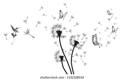 vector design element with hummingbird and butterflies