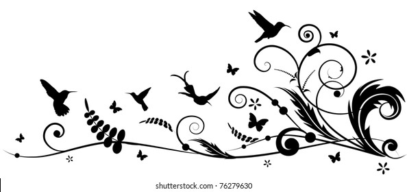 vector design element with hummingbird and butterflies