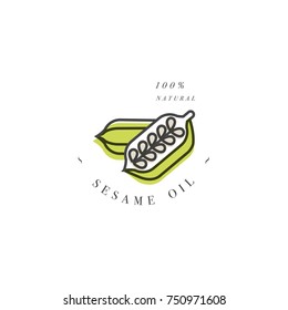 Vector design element and icon in linear style - sesame seed oil - healthy vegan food. Organic butter ingredient. Logo sign