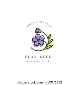 Vector design element and icon in linear style - flax seed oil - healthy vegan food. Organic butter ingredient. Logo sign