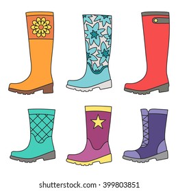 vector design element, illustration, painting, autumn, bright rubber boots for rainy weather